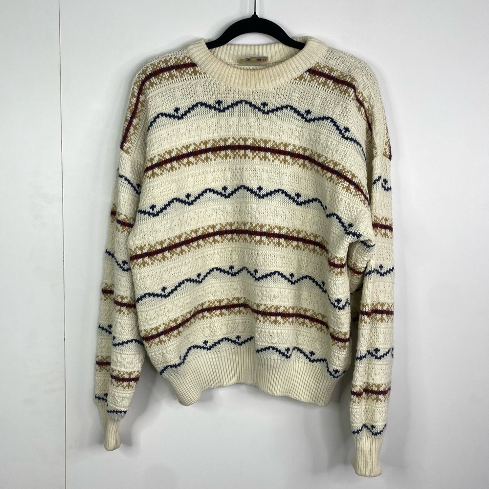 Vintage Men's Fine Line Acrylic Knitted Sweater Grandpa Jumper Longlsleeve